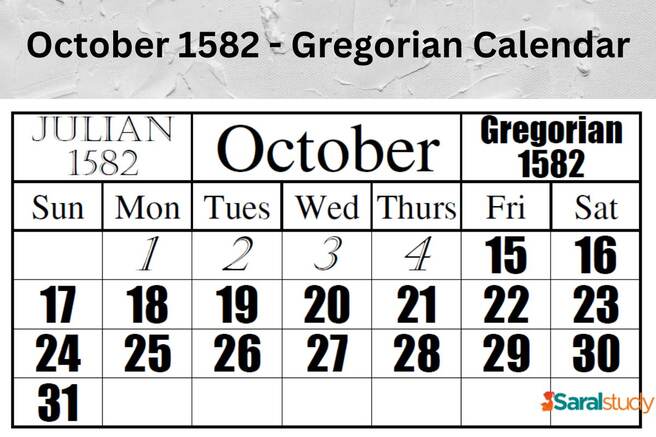 October 1582 Gregorian calendar