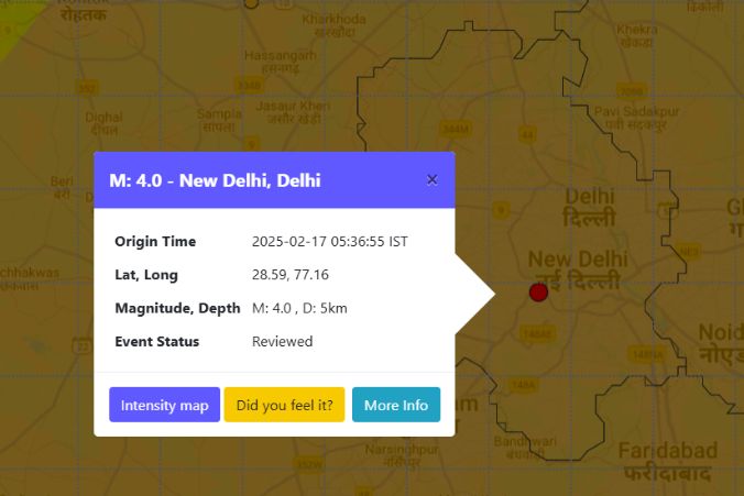 earthquake in Delhi-NCR on 17 Feb 2025