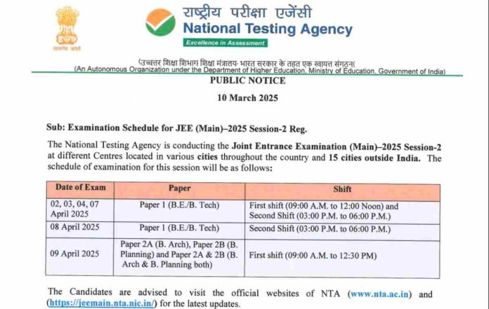 jee main exam schedule